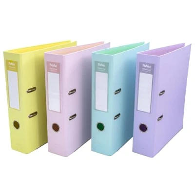 Image of Pukka Pad, Premium Pastel A4 Lever Arch Files Pack of 4 Polypropylene Board Boxes for Document Storage &amp; Organisation with Spine Label, Metal Feet, Thumb Hole Pink, Purple, Yellow, Mint