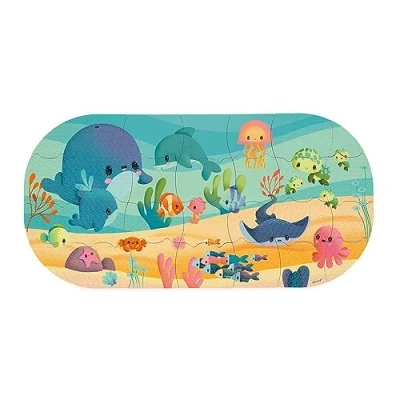 Image of Janod Children’s Puzzle 28 Floating Pieces Bath Toy Easy to Store Sea Animal Themed 3 Years +, J04727, Multicolor,Small