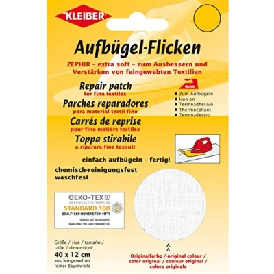 Image of Kleiber Extra Soft Cotton Iron On Repair Patch 40cm x 12cm White, 40 12 cm
