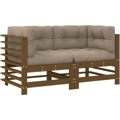Image of vidaXL Corner Sofas with Cushions 2 pcs Honey Brown Solid Wood Pine