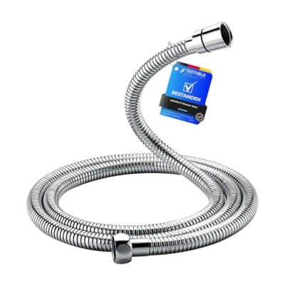 Image of Ibergrif M20109 17 Shower Hose 1.7M, Replacement Hose, Universal Flexible Anti Twist for Bath Taps, Stainless Steel, Chrome