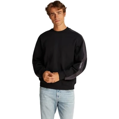 Image of Calvin Klein Jeans LOGO TAPE CREW NECK Sweatshirt, Men&#039;s, Size: Large, Black
