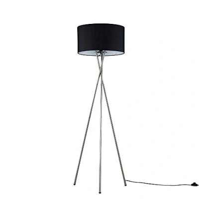 Image of MiniSun Modern Polished Chrome Metal Tripod Floor Lamp with a Black Drum Light Shade Complete 6w LED GLS Bulb [3000K Warm White]