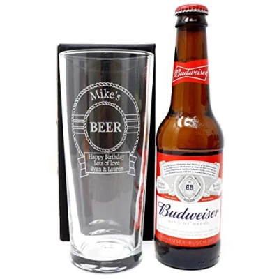 Image of Regalo Personalised Pint Glass &amp; Beer Design (Budweiser Lager Beer)