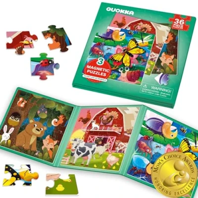Image of QUOKKA Magnetic Puzzles for Kids Ages 3 5 36 Pcs Travel Toddler 2 4 Animal Car Activities Toy Boys and Girls 8 yo Learning Magnet Gift Road Trip