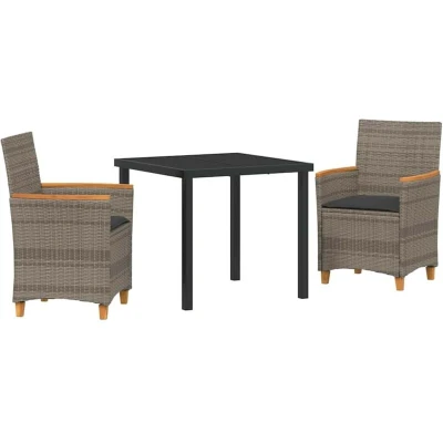 Image of vidaXL 3 Piece Garden Dining Set with Cushions Grey Poly Rattan