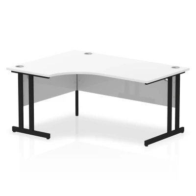 Image of Impulse 1600mm Left Crescent Desk White Top Black Cantilever Leg