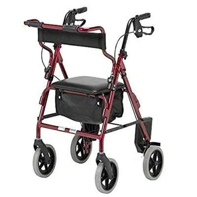 Image of Homecraft Rollator and Transit Chair Combination, Padded Seat &amp; Backrest, Lockable Brakes, Foot Rests Belt for Safety, Walking Mobility Aid, Burgundy, (Eligible VAT relief in the UK)