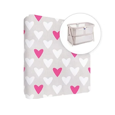 Image of Baby Comfort Nursery 100% Cotton Fitted Sheet to fit 95x65 cm Travel Cot (Pink Hearts)