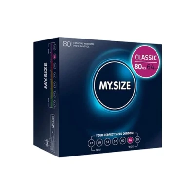 Image of MY.SIZE Classic Condoms Size 6 I 64 mm Width 80 Pieces mega Pack Premium Extra Thin True to Touch Gossamer 0.07 Wall Thickness Vegan for Men