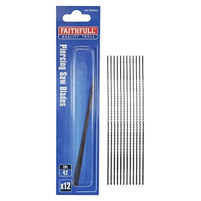 Image of Faithfull FAIPRSB42 Piercing Saw (Jewellers Saw) Blades 12 Pack, 130 mm (5 Inch) 42tpi,Silver