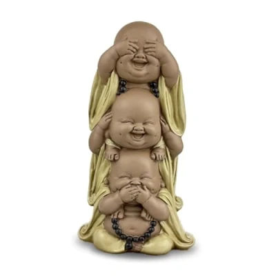 Image of Zen&#039;Light Statue of 3 Laughing Buddhas See Nothing Hear Say Baby Buddha Symbolic Ensemble Peaceful and Cheerful Mood Zen Decoration Height 18 cm