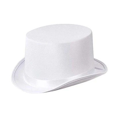 Image of Boland Adult Satin Top Hat Victorian Style Ringmaster Magician Steampunk Cosplay Halloween Fancy Dress Accessory Adult, One Size (White)