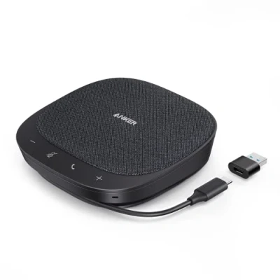 Image of Anker PowerConf S330 USB Conference Speaker for Home Office, Smart Voice Enhancement, Plug and Play, 360 Coverage via 4 Microphones, Powerful Sound