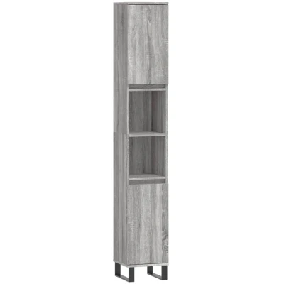 Image of vidaXL Grey Sonoma Bathroom Cabinet Engineered Wood with Iron Feet Modular Left or Right Door Installation