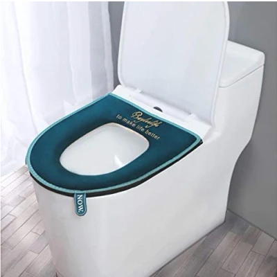 Image of XPOOS Universal Toilet seat Cushion,Toilet Cover Set,Zipper Waterproof Pads,Antibacterial Luxury Toilets Warm Mat,Washable (Blue)
