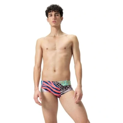 Image of Speedo Men&#039;s 13.5cm Club Training Allover Brief Swim Trunks Swimmers Multi Red