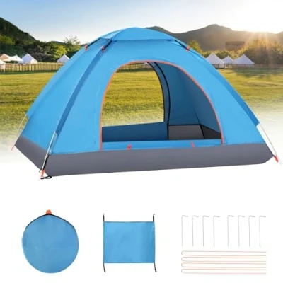 Image of Lishetimig Camping Tent,Automatic 2 3 Man Person Instant Tent,Pop Up Tent, Lightweight, Waterproof, Easy Set for Outdoor Camping, Hiking, Mountaineering, Beach, Include Carry Bag (Blue)