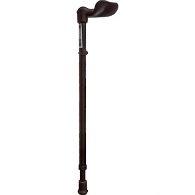 Image of Ergonomic Handled Walking Stick Right Handed Palm Grip Telescopic Height 14 Settings Non Slip Rubber Ferrule Matt Black