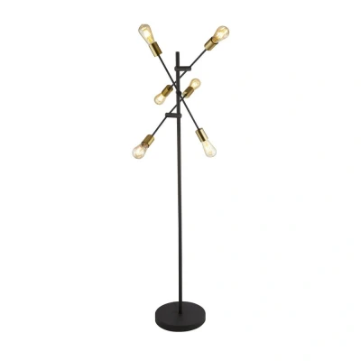 Image of 6 Light Floor Lamp Black And Satin Brass