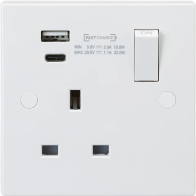 Image of KnightsBridge 13A 1G DP Square Edge Switched Socket with Dual USB A+C