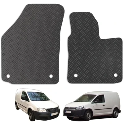 Image of Carsio Car Mats 2pc Set For VW Caddy 2004 to 2021 Tailored Fit Rubber Floor Mat Complete Accessory Black Custom Fitted Anti Slip Backing, Heavy Duty &amp; Waterproof