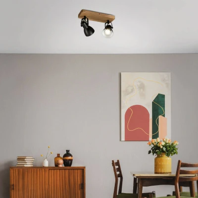 Image of Briloner Leuchten, Retro spot, Vintage Ceiling luminaire, rotatable and pivotable Spotlight, 2X GU10, max. 35 Watt, Wood/Metal, Black White, 280x100x135mm (LxWxH), 2902 025