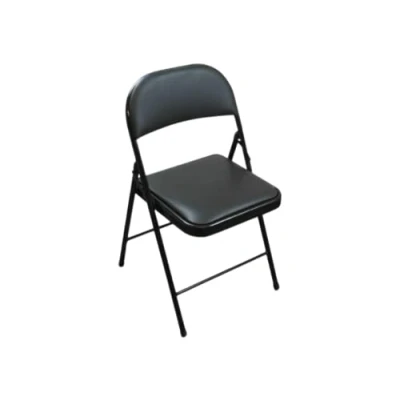 Image of Meta Deluxe Black Artificial Leather Padded Folding Chair with Steel Frame Comfortable Seat Home Office Reception Dining Party Outing Foldable Desk Chairs Easy Storage Backrest, 40 x 46 78 cm (4)