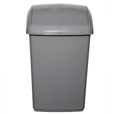 Image of New Home Whitefurze Silver Plastic 50 Litre Garage Swing Lid Bin Kitchen Dustbin
