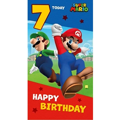 Image of Danilo Promotions LTD Super Mario 7th Birthday Card, Childrens Card For Celebration, Kids, Officially Licensed Card,Multi,9 x 5