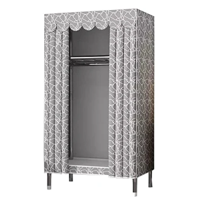 Image of Wardrobe Portable Canvas Wardrobe, Single Clothes Closet Storage Organizer Fabric With Hanging Rail, Shelves, Cover,B 85x45x170cm