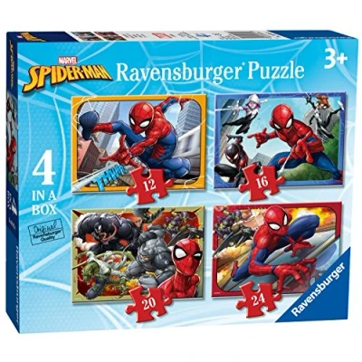 Image of Ravensburger Marvel Spiderman 4 in Box (12, 16, 20, 24 Piece) Jigsaw Puzzles for Kids Age 3 Years Up Christmas Gifts