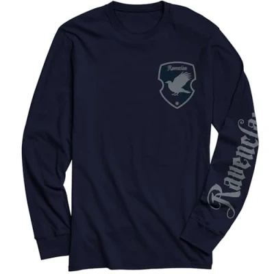 Image of Harry Potter Gryffindor Slytherin Ravenclaw Hufflepuff House Long Sleeve Adult T Shirt, Navy, 3XL