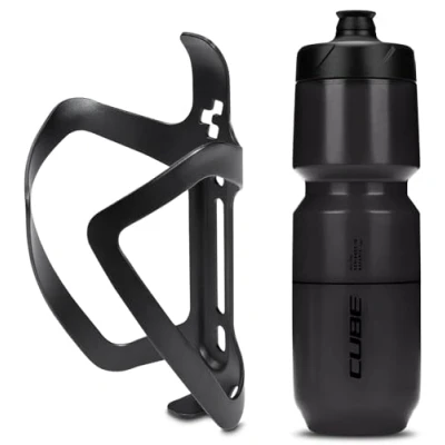 Image of Cube HPA Anodised Top Loading Cage Black &amp; Icon Bottle Black, 750ml / Alloy Lightweight Bicycle Cycling Cycle Bike MTB Mountain Road Water Drink Flask Bidon Bracket Mount Holder HPP Accessories