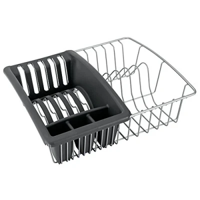 Image of Metaltex Poltherm Coating Aquatex Dish Drainer with Cutlery/ Plate Attachment, Grey/White, 35 x 30 11 cm