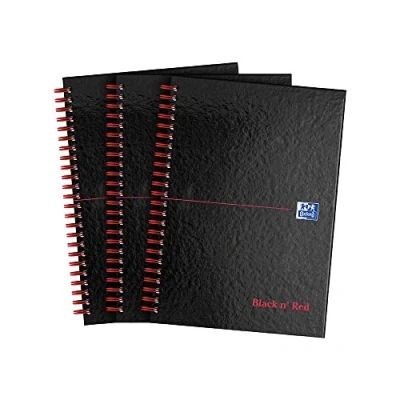 Image of Oxford Black n&#039; Red A5 Notebook, Glossy Hardback Wirebound, 140 pages, Lined (Pack of 3)