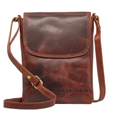 Image of STILORD &#039;Ellis&#039; Crossbody Phone Bag Leather Shoulder Small Case for Smartphone and Purse Cross Over XS Genuine Vintage Leather, Colour:porto cognac
