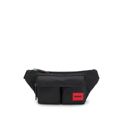 Image of HUGO Mens Ethon 2.0N PckBumbag Matte Twill Belt Bag with Double Flap Pockets Size One