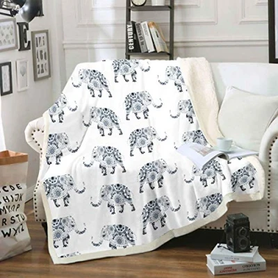 Image of Loussiesd Bohemian Elephant Fleece Blankets Kids Adults Boho Exotic Style Sherpa Blanket Wild Animal Pattern Throw Ethnic Print Plush Blankets,Room Decor Fuzzy Single 50&quot;x60&quot;