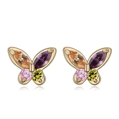 Image of Crystalline Azuria Women Girls 18ct White Gold Plated Pink Purple Violet Zirconia Crystals Butterflies Stud Earrings