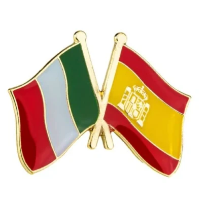 Image of Italy Italian &amp; Spain Spanish Friendship National Flag Metal Enamel Pin Badge
