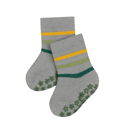 Image of FALKE Unisex Baby Multi Stripe B Hp Cotton Grips On Sole 1 Pair Grip socks, Grey Light Heather 3223, 6 months