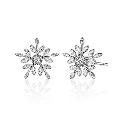 Image of Belons Elegant Lovely 925 Sterling Silver Cubic Zirconia Snowflake Flower Stud Earrings for Women/Girls