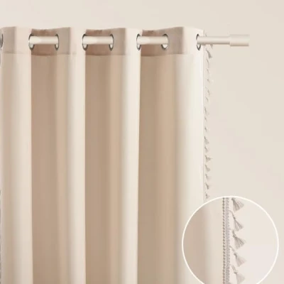Image of ROOM99 Lara Curtain with Silver Eyelets, 140 x 250 cm Width Height Blackout Sliding Curtains, Decorative Modern for Living Room, Bedroom, Cream