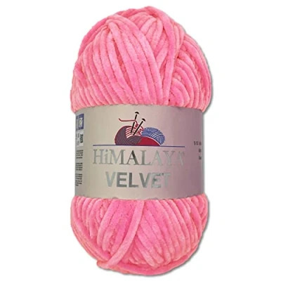Image of Wohnkult Himalaya 100 g Velvet Dolphin Wool, 40 Colours to Choose From, Chenille Knitting Yarn, Fluffy Shiny Accessory, Clothing, Blankets (90009, Pink)