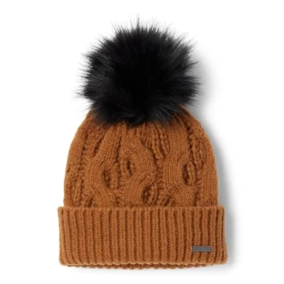 Image of Columbia Women&#039;s Boundless Days Cable Knit Pom Beanie, Camel Brown, O/S