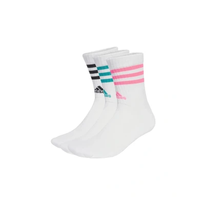 Image of adidas Unisex 3 Stripes Cushioned Crew Socks Pairs, White/Pure Teal/Lucid Pink/Black, 6.5 8