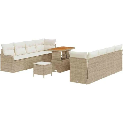 Image of vidaXL 11 Piece Garden Sofa Set with Cushions Beige Poly Rattan Acacia