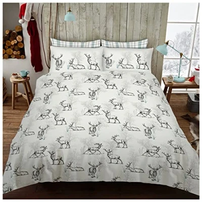 Image of GC GAVENO CAVAILIA Printed Stag Duvet Cover With Pillow Cases, Animal Bedding Set, Reversible Quilt Double