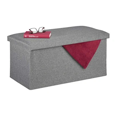 Image of Relaxdays Storage Bench, Fabric Cover, 84 L Capacity, H x W D: approx. 38 76.5 38.5 cm, Light Grey